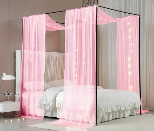 Vista 10 de Akiky Cortinas de Dosel de Cama con Luz Bufanda de Dosel de Cama de Princesa para Marco de Cama Metálico/Marco de Cama de Madera