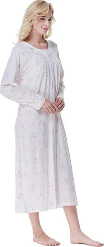 Vista 8 de Keyocean Elegantes camisones para mujer, suaves, 100% algodón, cómodos, ligeros, de manga larga, para mujeres mayores