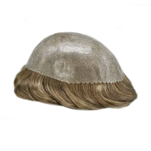 Vista 512 de Toupee para hombre 100% cabello humano real tupé para hombres 0.004 in piel de poliuretano para hombre, sistema de reemplazo de piezas de pelo