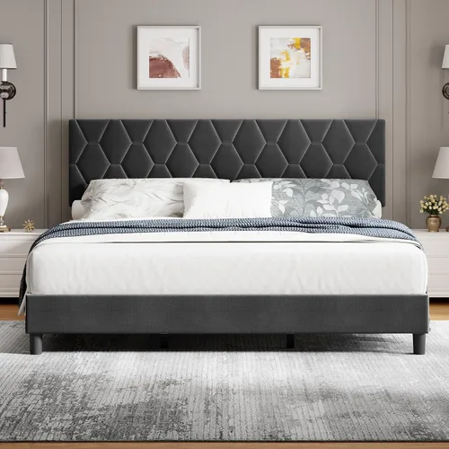 Vista 14 de GarveeHome Marco de Cama de Plataforma Tamaño Twin con Cabecera Tapizada y Soporte de Listones de Madera, Base de Colchón Tapizada/No Necesita Beige