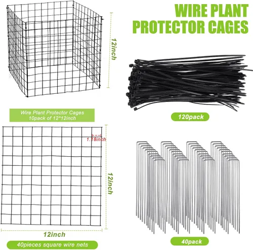 Vista 2 de Zubebe Paquete de 10 protectores de plantas de alambre pequeño, protectores cuadrados para plantas de animales, jaula de malla de alambre de pollo