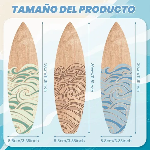 Vista 2 de RattanView 3 piezas de decoración de pared de tabla de surf, color mixto Colores variados