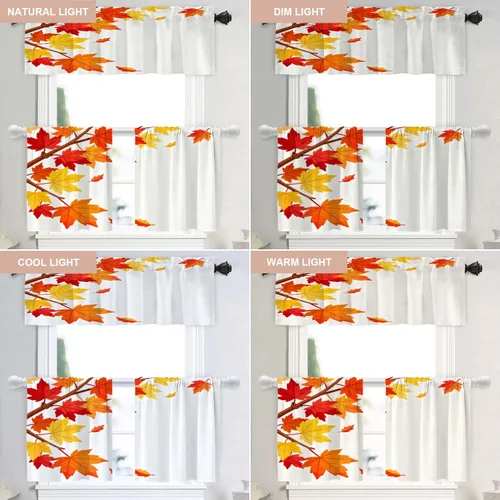 Vista 456 de Shrahala Orange Autumn Autumn Blackout Curtain Tiers, Fall Kitchen Valance Light Blocking Tier Drapes with Rod Pocket, 2 Pack 26 X 24 in