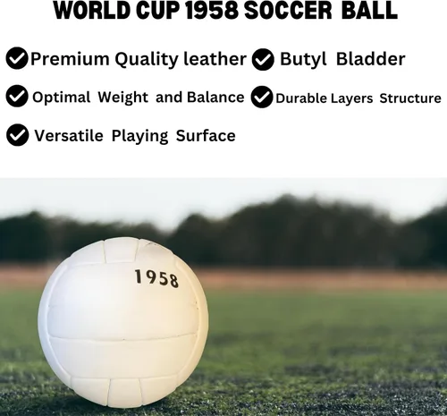Vista 3 de Réplica oficial del balón de fútbol de la Copa del Mundo 1958, réplica del balón de fútbol vintage cosido a mano para jugadores de fútbol adultos