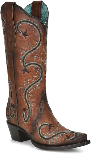 Vista 2 de Corral Boots Mujeres Milagro Bordado Snip Toe Casual Botas Mid Becerro Tacón Bajo 1-2" - Marrón, Marrón