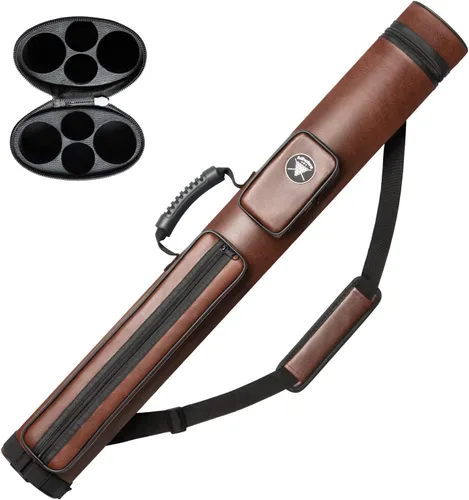 Vista 7 de Estuche para taco de piscina Adhafera, estuche duro 2 X 2 para palo de billar, hecho de accesorios de billar de cuero sintético Fit 2-Piece Cue Up