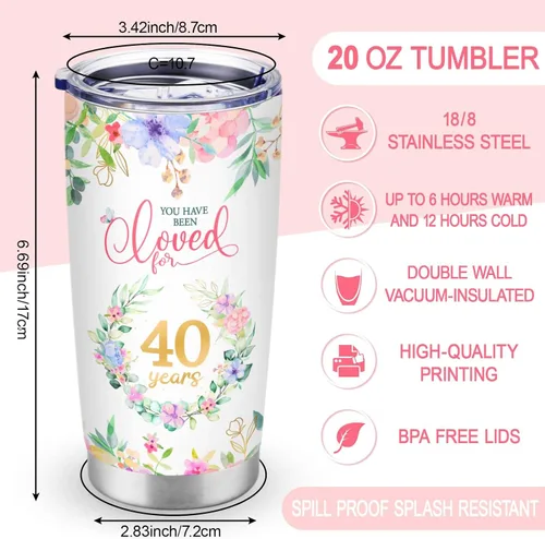 Vista 5 de CaringTee Regalos de cumpleaños número 40 para mujeres, ideas de vaso de cumpleaños 40 de 20 onzas, regalos de cumpleaños de 1983 para mujer de 40