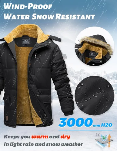 Vista 5 de MAGCOMSEN Men's Winter Coat Fleece Lined Parka Jacket Hooded Puffer Jacket Thicken Warm Fur Coat Men Outerwear