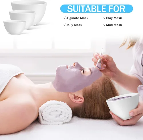 Vista 7 de Cuenco de silicona para máscara facial, 3 tamaños de silicona para tratamientos faciales, cuencos faciales esteticista para el hogar y el salón
