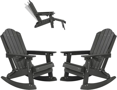 Vista 11 de LUE BONA HDPE 5-in-1 Folding Adirondack Rocking Chair, Black