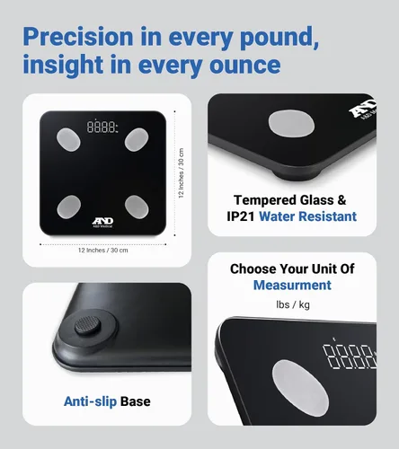 Vista 5 de A&D Medical Báscula inteligente para peso corporal, UC-450BLE, báscula de grasa corporal Bluetooth con IMC, composición corporal, báscula digital