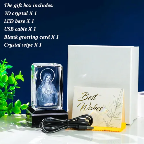 Vista 6 de Movdyka Estatua de Jesús de Cristal 3D Regalos Cristianos para Mujeres y Hombres, Regalos Religiosos con Grabado Láser para Amigos, Mamá, Papá