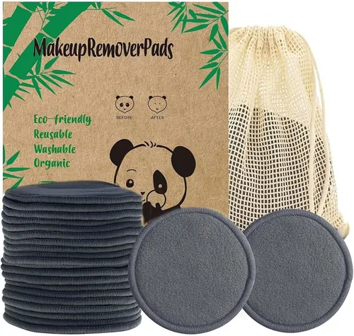 Vista 11 de Paquete de 28 almohadillas reutilizables para eliminar el maquillaje con bolsa de lavandería, lavables, suaves y cómodas, lavables de algodón