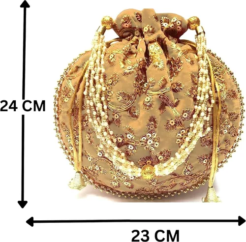 Vista 3 de Bolsa de terciopelo bordada para mujer, bolsa con cordón, regalo de boda dorado para mujer