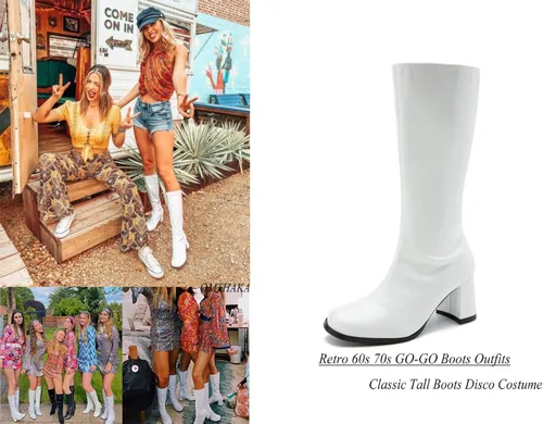 Vista 2 de Botas Go-Go para mujer, a media pantorrilla, de piel sintética, zapatos de baile con cremallera, botas de disfraz