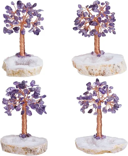 Vista 6 de mookaitedecor Árbol de la vida con cristales curativos de amatista y geoda natural, base de cristales bonsái, para riqueza y suerte, 3.5 a 4.5