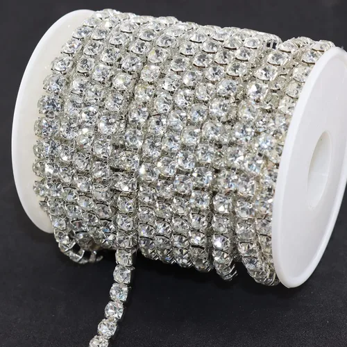 Vista 11 de Jerler 9 metros de adornos de diamantes de imitación con cadena cerrada SS6.5/2.0mm, cadena AB para costura, manualidades, ideal para bodas AB dorado
