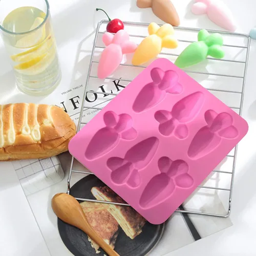 Vista 5 de ASkinds Molde de chocolate con zanahoria de Pascua, 6 cavidades, bandeja de silicona antiadherente para chocolate, molde para hornear bricolaje