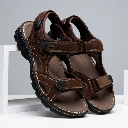 Vista 6 de Jousen Sandalias de hombre con soporte de arco casual de cuero genuino para verano al aire libre playa pescador sandalias para hombres