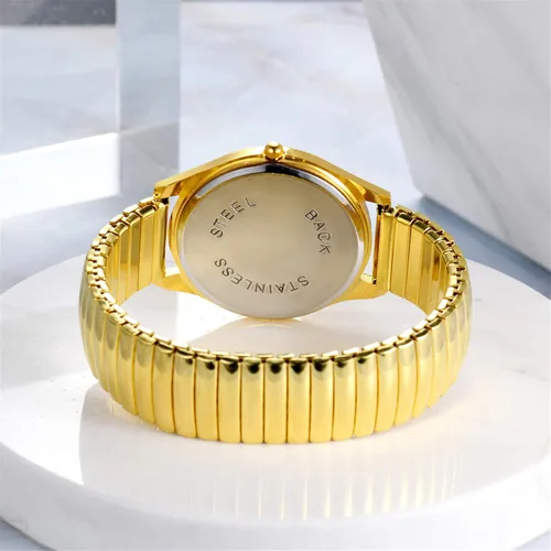 Vista 4 de JewelryWe Reloj de lectura fácil ultra fino para hombre con correa elástica Relojes doradosplateados