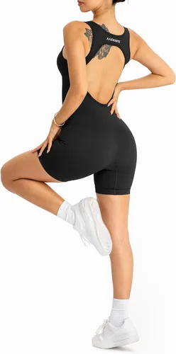 Vista 5 de A AGROSTE Enterizo de entrenamiento de una pieza para mujer, cuello cuadrado, sin mangas, para yoga