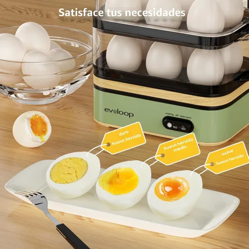 Vista 2 de Evoloop Olla de Huevos Eléctrica de Cocción Rápida para 12 Huevos, para Huevos Blandos, Medianos, Duros, Escalfados, Fabricante de Tortillas, Huevos