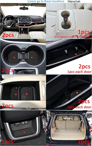 Vista 5 de Auovo Alfombrillas antipolvo para puerta Toyota Highlander Accesorios 2019 2018 2017 2016 2015 2014 Inserto para portavasos con revestimiento