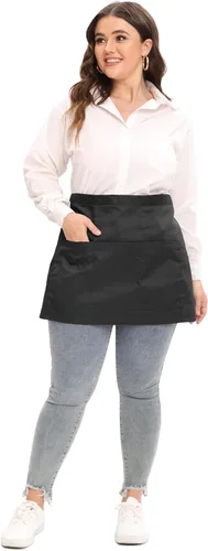 Vista 3 de Delantales de servidor, tamaño grande, 3 bolsillos, delantal de media cintura en color negro para mujeres y hombres
