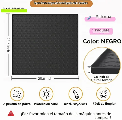 Vista 2 de Tapete protector superior de silicona para lavadora y secadora, 25.6 x 23.6 pulgadas, antideslizante, impermeable, resistente al calor, resistente