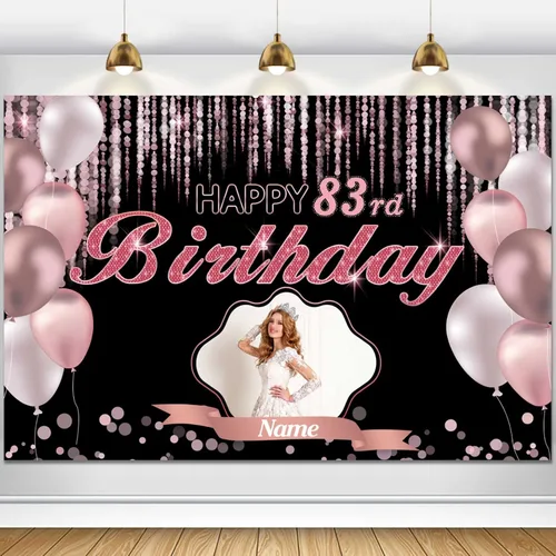 Vista 39 de Cartel de decoración de feliz cumpleaños número 100 de oro rosa, tamaño grande, personalización con nombre y foto compatible