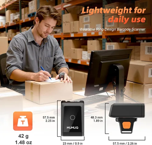 Vista 7 de Escáner de código de barras con anillo Bluetooth, escaneo rápido y de largo alcance, mini escáner inalámbrico portátil 1D y 2D Bluetooth de código