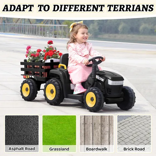 Vista 6 de TOBBI - Tractor de juguete a batería de 12 V con remolque color verde, rosado y rojo