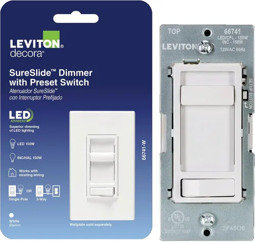 Vista 11 de Leviton SureSlide 66741-E - Interruptor de atenuación avanzado LED regulable de 150 W, halógeno e incandescente, 66741-E, negro