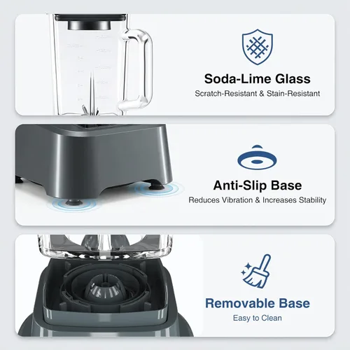 Vista 4 de NEWBULIG Licuadora profesional de cocina para encimera, jarra de vidrio de Gris