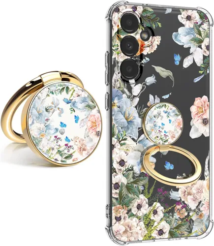 Vista 42 de Funda para Samsung Galaxy S23 FE con protector de pantalla, suave, a prueba de golpes, transparente, floral, funda protectora para mujer, diseño
