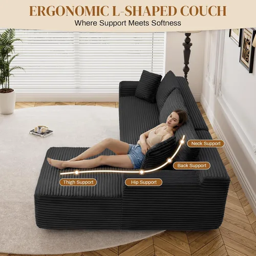Vista 5 de Sofás seccionales de nube deshuesada de 95 pulgadas para sala de estar, cómodo y esponjoso sofá de espuma viscoelástica en forma de L, sofá modular
