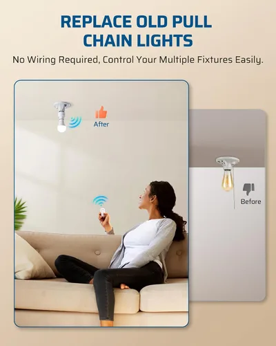 Vista 2 de DEWENWILS Enchufe de luz de control remoto, enchufe de bombilla de control remoto inalámbrico con interruptor para lámparas de cadena de tracción
