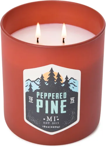 Vista 3 de Manly Indulgence Velas perfumadas de pino con pimienta para hombres, 2 mechas, mezcla de soja prémium de 15 onzas, quemaduras 60H, velas