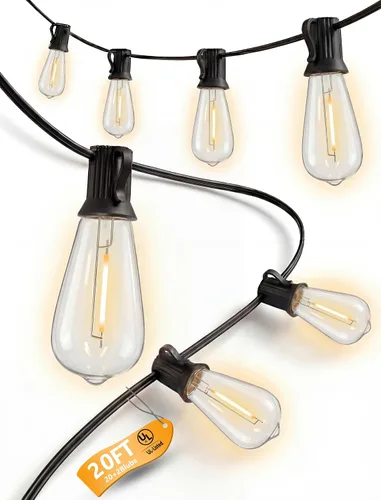 Vista 9 de Guirnalda de luces para exteriores de 10 pies, 10 luces LED Edison ST40 para patio Bombillas inastillables, IP65 impermeables, regulables, 2700 K