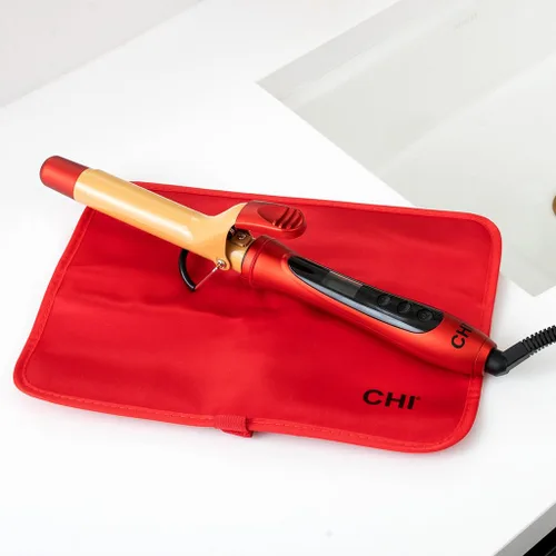 Vista 5 de CHI Rizador de pelo de cerámica rojo fuego con textura de aire, rizador de pelo para rizos suaves y brillantes, temperatura ajustable y apagado Fire