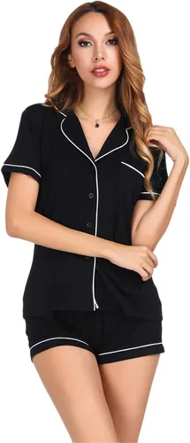 Andongnywell - Conjunto de pijama de manga corta para mujer, de algodón modal, con botones de Andongnywell Sleepwear