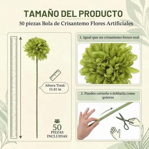 Vista 2 de Tigeen 50 piezas de flores artificiales de crisantemo, bola de crisantemo artificial realista para bricolaje, ramos de boda, despedidas de soltera