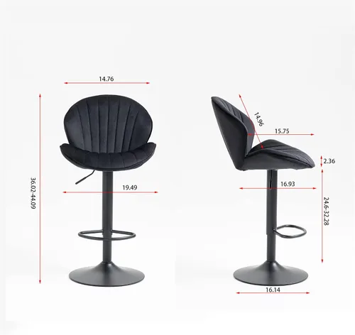 Vista 2 de SZLIZCCC Shell - Juego de 2 taburetes de bar giratorios ajustables con chasis negro, silla de bar de terciopelo con respaldo medio, taburete