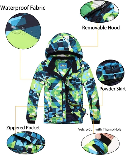 Vista 5 de PHIBEE - Chaqueta de esquí para niño grande, impermeable, transpirable.