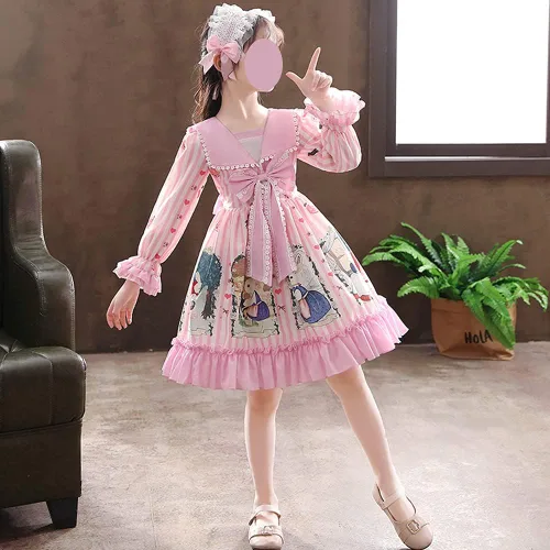 Vista 2 de Himifashion japonés lindo anime impreso Lolita vestido casual kawaii bowknot plisado princesa vestido para niñas 7-12 años
