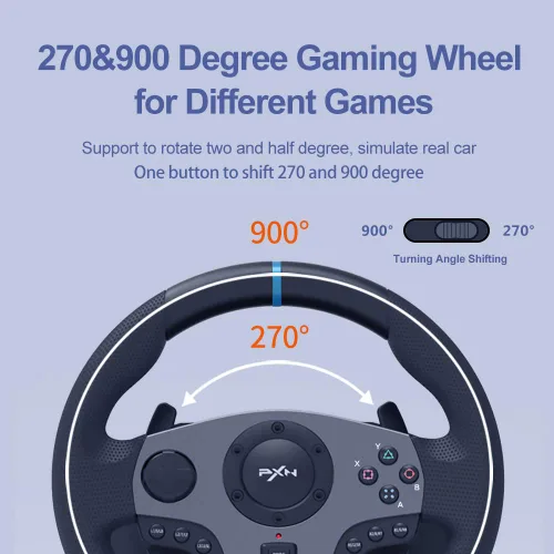 Vista 3 de PC Steering Wheel, PXN V9 Universal Usb Car Sim 270900 Degree Race Steering Wheel with 3-Pedals and Shifter Bundle for Xbox One,Xbox Series