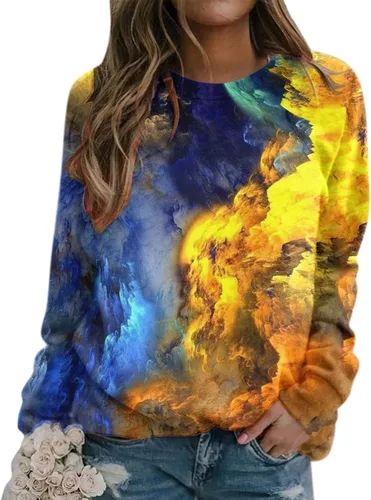 Vista 3 de DUOWEI Blusas para mujer, suéter para mujer, sudadera con cuello redondo, cuello redondo, ajuste para correr, para mujer