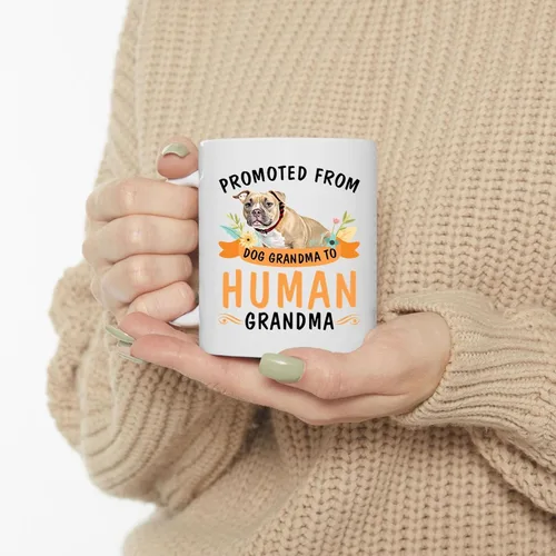 Vista 3 de Promoted from Tan American Bully Dog Grandma to Human Grandma - Taza de café de cerámica blanca de 11 onzas