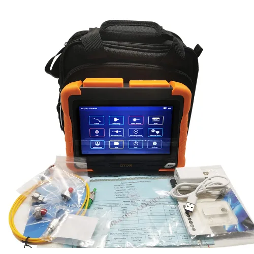 Vista 6 de 7 pulgadas de pantalla táctil SM fibra óptica OTDR Reflectómetro de dominio de tiempo óptico 1310/1550nm 32/30dBm Probador incorporado VFL OPM OLS