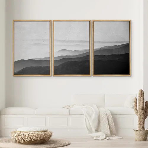 Vista 105 de SIGNWIN Lienzo enmarcado para pared, juego de arte neutro de bosque brumoso, ilustraciones en tono tierra, arte moderno, decorativo, bohemio